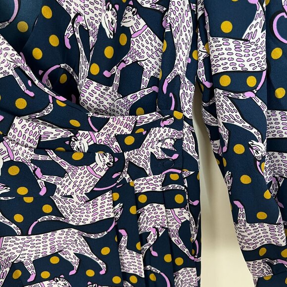 Kate Spade Panther Dot Wrap Top Novelty Print Cheetah Leopard Polkadot Blouse - Picture 8 of 11